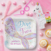 Zeemeermin 5e Verjaardag Duik in Vijf Paarse Papieren Bordje (Feest)