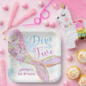 Zeemeermin 5e Verjaardag Duik in Vijf Paarse Papieren Bordje (Feest)