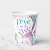 Zeemeermin 5e Verjaardag Duik in Vijf Papier Papieren Bekers (Achterkant)