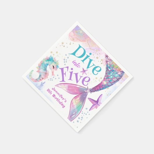Zeemeermin 5e Verjaardag Duik in Vijf Papier Servet (Hoek)