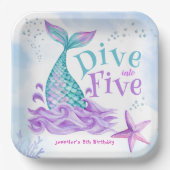 Zeemeermin 5e verjaardag Duik in Vijf Papieren Bordje (Voorkant)