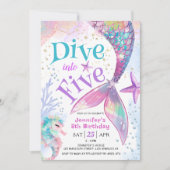 Zeemeermin 5e Verjaardag Duik in Vijf Uitnodiginge Kaart (Voorkant)