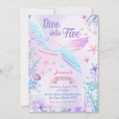 Zeemeermin 5e verjaardag duik naar vijf feest kaart (Voorkant)