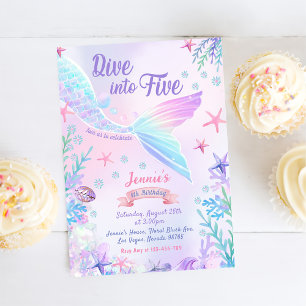 Zeemeermin 5e verjaardag duik naar vijf feest kaart