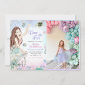 Zeemeermin 5e verjaardag duik naar vijf feestfoto kaart (Voorkant)