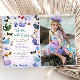 Zeemeermin 5e verjaardag duik naar vijf feestfoto kaart