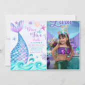 Zeemeermin 5e verjaardag duik naar vijf feestfoto kaart (Voorkant)