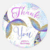 Zeemeermin 5e verjaardag meisjes blauw goud ronde sticker (Voorkant)