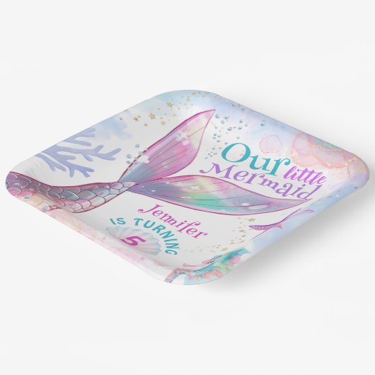 Zeemeermin 5e Verjaardag onder het Zee Roze Zeemee Papieren Bordje (Gebogen)