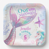 Zeemeermin 5e Verjaardag onder het Zee Roze Zeemee Papieren Bordje (Voorkant)
