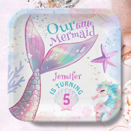 Zeemeermin 5e Verjaardag onder het Zee Roze Zeemee Papieren Bordje