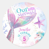 Zeemeermin 5e Verjaardag onder het Zee Roze Zeemee Ronde Sticker (Voorkant)