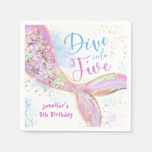 Zeemeermin 5e Verjaardag Paarse Duik in Vijf Papie Servet (Voorkant)