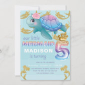 Zeemeermin 5e verjaardag roze blauw goud glitter kaart (Voorkant)