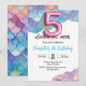 Zeemeermin 5e verjaardag uitnodiging (Voorkant / Achterkant)