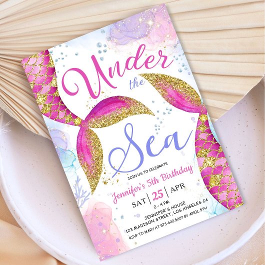 Zeemeermin 5e Verjaardagsfeestje Meisje Onder het Kaart