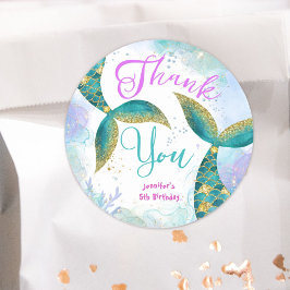 Zeemeermin 5e Verjaardagsmeisjes Paarse Blauwgroen Ronde Sticker