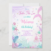 Zeemeermin 6de verjaardagsuitnodiging kaart (Voorkant)