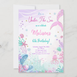 Zeemeermin 6de verjaardagsuitnodiging kaart