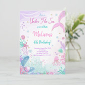 Zeemeermin 6de verjaardagsuitnodiging kaart (Staand voorkant)