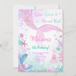 Zeemeermin 6de verjaardagsuitnodiging voor kindere kaart