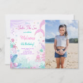 Zeemeermin 6e verjaardag foto uitnodiging (Voorkant)