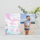 Zeemeermin 6e verjaardag kinderfeest uitnodiging m (Staand voorkant)