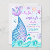 Zeemeermin 6e verjaardag meisje splish splash part kaart (Voorkant)
