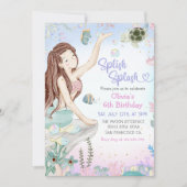 Zeemeermin 6e verjaardag meisje splish splash part kaart (Voorkant)