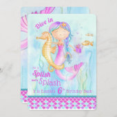 Zeemeermin 6e Verjaardag zwembad partij kunst uitn Kaart (Voorkant / Achterkant)