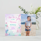 Zeemeermin 6e verjaardagsfoto uitnodiging (Staand voorkant)