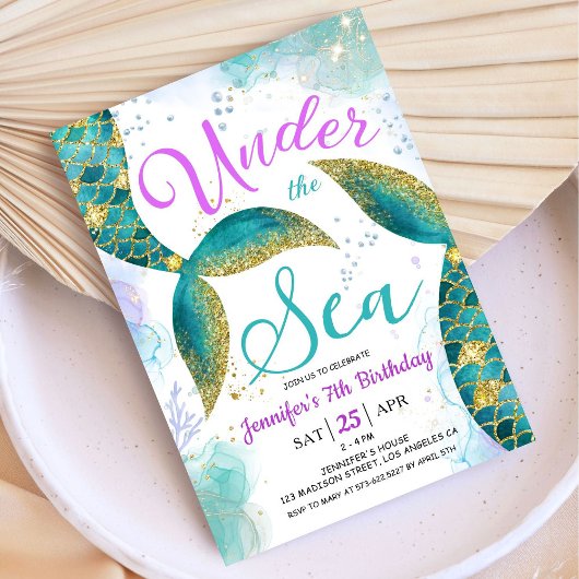 Zeemeermin 7e Verjaardag Paarse Blauwgroen Onder h Kaart