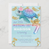 Zeemeermin 7e verjaardag roze blauw goud glitter kaart (Voorkant)