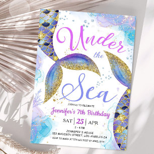 Zeemeermin 7e Verjaardags Meisje Roze Goud Onder h Kaart