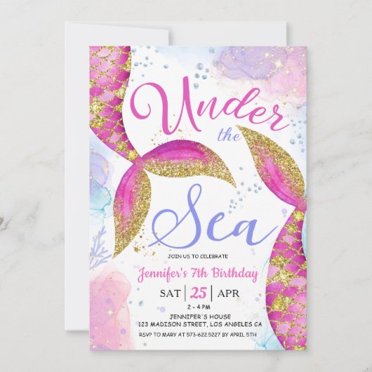 Zeemeermin 7e Verjaardagsfeestje Meisje Onder het  Kaart (Voorkant)