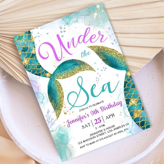 Zeemeermin 9e Verjaardag Paarse Blauwgroen Onder h Kaart