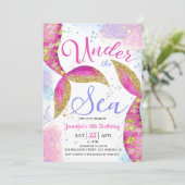Zeemeermin 9e Verjaardags Meisje Roze Onder het Ze Kaart (Staand voorkant)