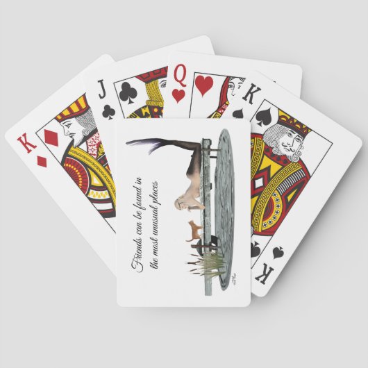 Zeemeermin aan boord van dok die kaarten speelt (Achterkant)