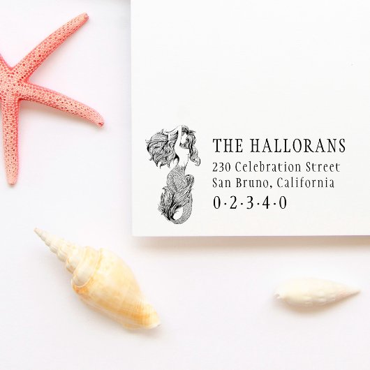  zeemeermin aangepaste familienaam retouradres  zelfinktende stempel