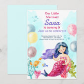 Zeemeermin afdrukbare verjaardagsuitnodiging cadea kaart (Voorkant / Achterkant)