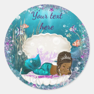 Zeemeermin Afro-Amerikaans Meisje Baby Shower Stic Ronde Sticker