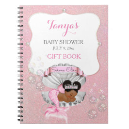 Zeemeermin Afro-Amerikaanse Baby Roze Schelp Parel Notitieboek