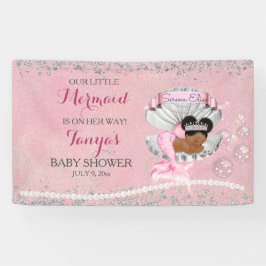 Zeemeermin Afro-Amerikaanse Baby Roze Schelp Parel Spandoek