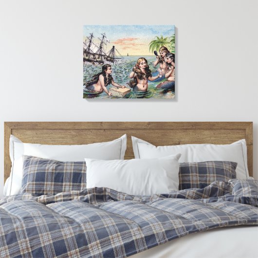 Zeemeermin Antiek Magic Nautische Oceaan Canvas Afdruk (Insitu (Slaapkamer))