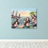 Zeemeermin Antiek Magic Nautische Oceaan Canvas Afdruk (Insitu (Houten vloer))