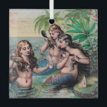 Zeemeermin Antiek Magic Nautische Oceaan Glas Ornament<br><div class="desc">Dit magische zeemeermin afbeelding is gebaseerd op een antiek briefkaart,  toont zeemeerminnen met hun vangst van de dag!</div>