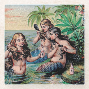 Zeemeermin Antiek Magic Nautische Oceaan Glazen Onderzetter