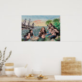 Zeemeermin Antiek Magic Nautische Oceaan Poster (Keuken)