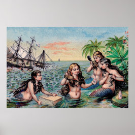 Zeemeermin Antiek Magic Nautische Oceaan Poster