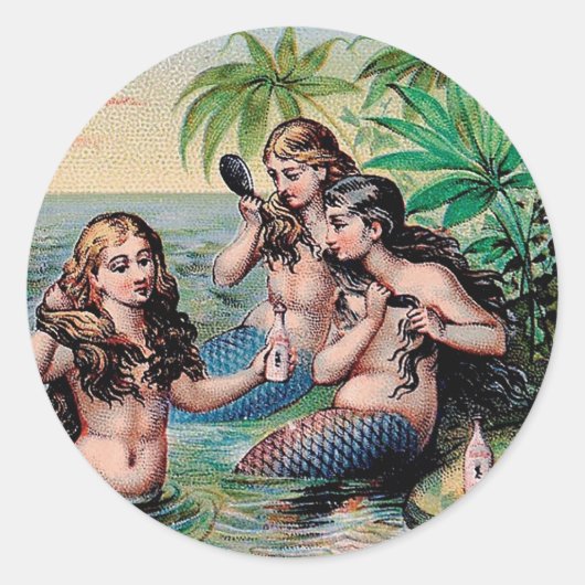 Zeemeermin Antiek Magic Nautische Oceaan Ronde Sticker (Voorkant)